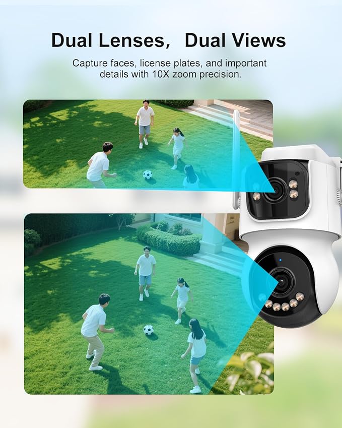 AOV 8MP Dual-Lens Solar Security Camera Wireless Outdoor，24/7 Recording, 360° PTZ，Human Detection &Auto Tracking, 9W Solar Panel & 10000mAh Battery, WiFi 6, 2-Way Audio, Night Vision for Home Security