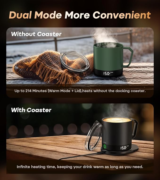 Heated Coffee Mug 14oz, Rechargeable Temperature Control Mug with Lid