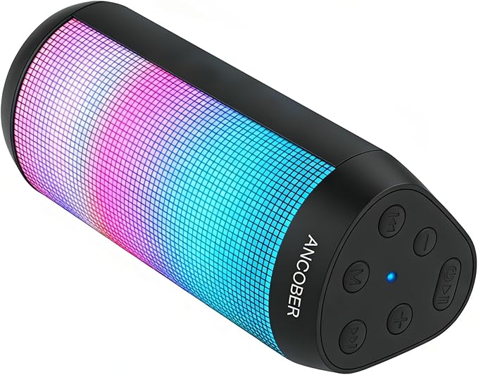 Portable Bluetooth Speaker, 20W Stereo Loud Sound, 8 Modes LED Light Show, 30H Playtime, IPX4 Waterproof, TWS Pairing, Built-in Mic, BT5.3 Wireless Speaker for Outdoor, Party, Travel, Home, Ideal Gift