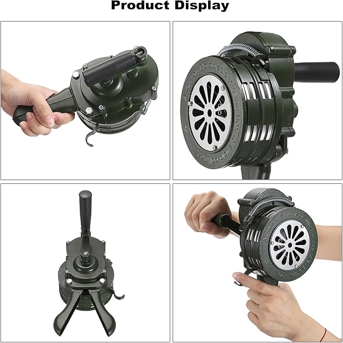 Sumnacon Hand Crank Siren Manual Operated Air Raid Siren with Foldable Handle for Sporting Events,Emergency Sturdy Waterproof Aluminum Alloy Tornado Siren Portable Loud Volume Emergency Siren,Green