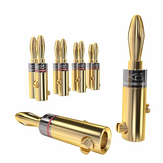 KabelDirekt – Banana Plugs – 5 Pairs (for Speaker Wire, AWG 10-16, Allow Flexible Connection to Speakers, amplifiers, A/V receivers, Power amplifiers & Stereo Systems, Fixing Screws, Gold Plated)