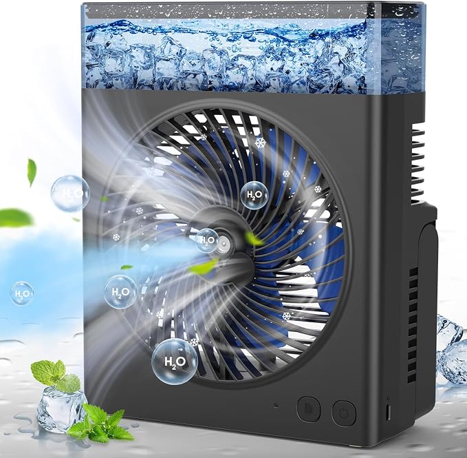 JINLICTE Portable Misting Fan,【Max 30H Runtime】 8-Inch Rechargeable Water Cooling Mist Fan with 600mL Water Tank, Quiet USB Battery Powered, Perfect Cooling for Camping Home Outside Office