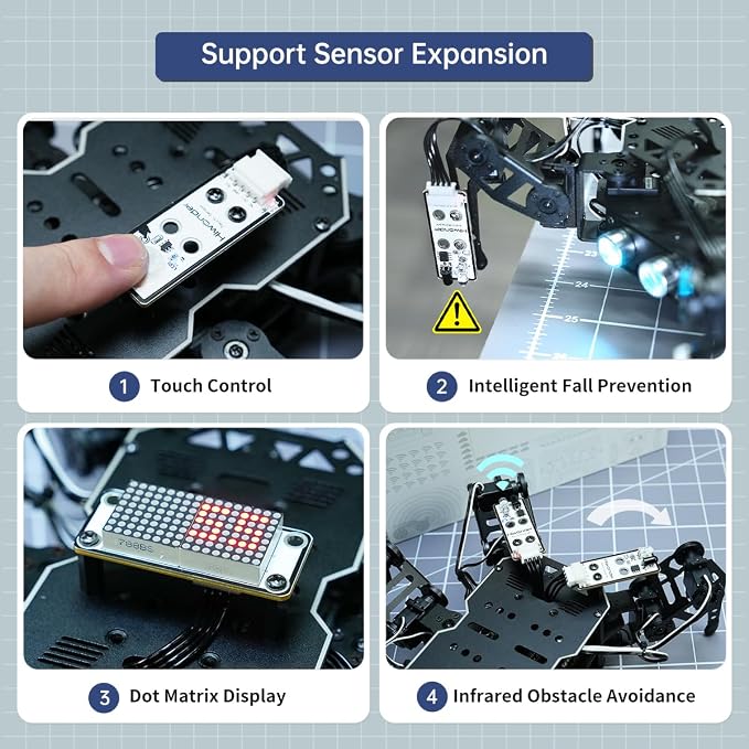 18DOF Hexapod Robot for Arduino Programming, Spider Walking Crawling Self-Balancing AI Vision Voice Control Obstacle Avoidance, STEM Education Open Source Robot with Tutorials, miniHexa Advanced Kit