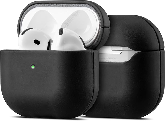 Maogoam Leather Case Compatible with AirPods 4, Genuine Vintage Crazy Horse Cowhide Leather Case for Apple Airpods 4th Generation(2024), Handcrafted, Retro Style, Black