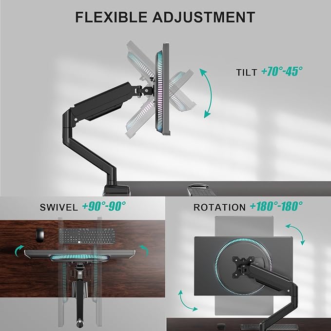 WALI Single Monitor Mount for 13-34 inch Screens, Adjustable Single Monitors Arm, Regular Screen up to 32 inch, 26.4lbs, Computer Monitor Stand for Desk, VESA 75/100mm (GSMP001N), Black