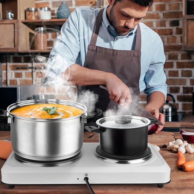 KOCASO 1800W Dual Infrared Burner Hot Plate, 7.5" & 6.3" Glass Cooktop, Stepless Temp Control 302°F-1022°F, Portable Electric Stove for Home, RV, Camping, Dorms
