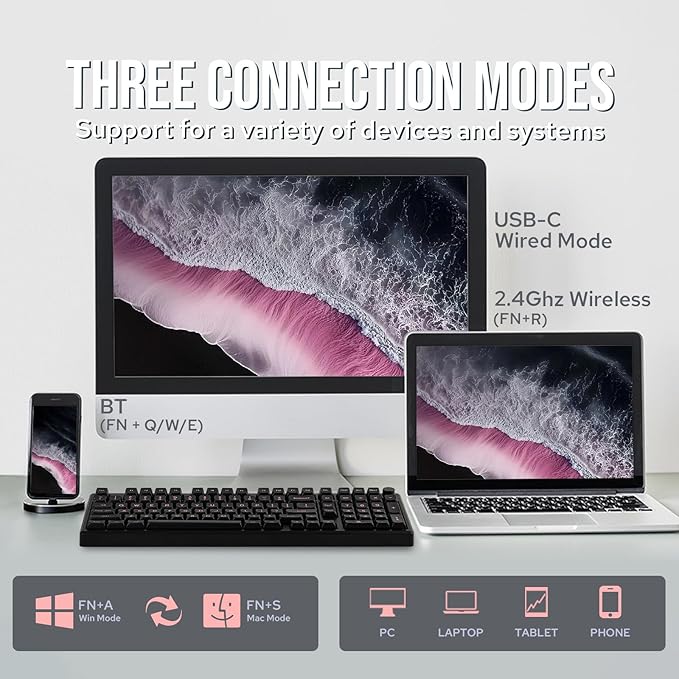 EPOMAKER Galaxy100 QMK/VIA Wireless Gaming Keyboard, Aluminum Shell, BT/2.4Ghz/USB-C, Pre-Lubed Hot-Swappable Linear Switches, NKRO, RGB Backlit (Black, Marble White Switch)