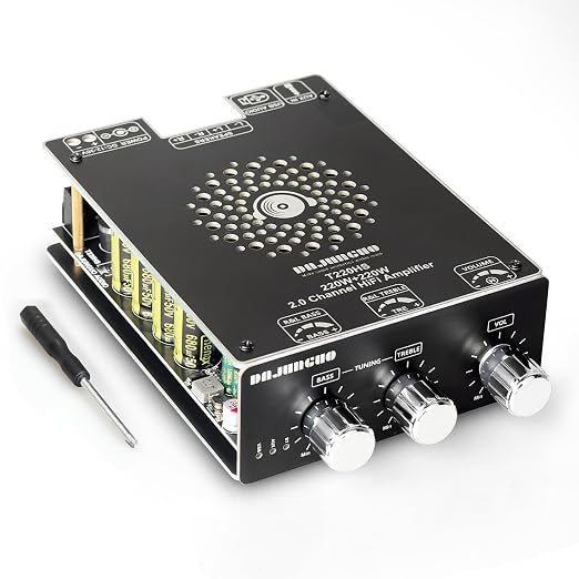 T220HS Power Amplifier Board with Subwoofer 2.0 Channel 220W×2, 12V-36V Audio Power Amplifier Module with Treble and Bass Control