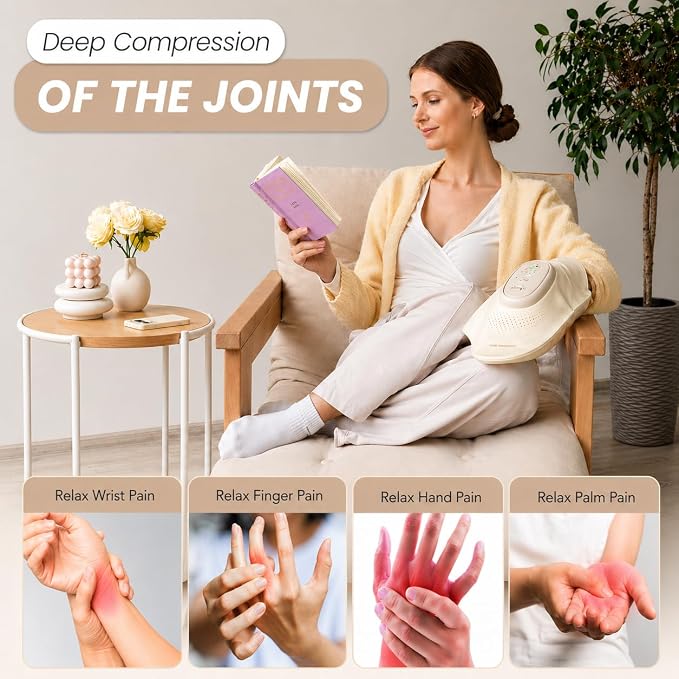 STRIDEFLOW Hand Massager with Heat and Compression for Arthritis and Carpal Tunnel Relief, Air Compression Glove for Hand & Wrist Pain, FSA-HSA Eligible, Fathers Day Gift for Men, Off White