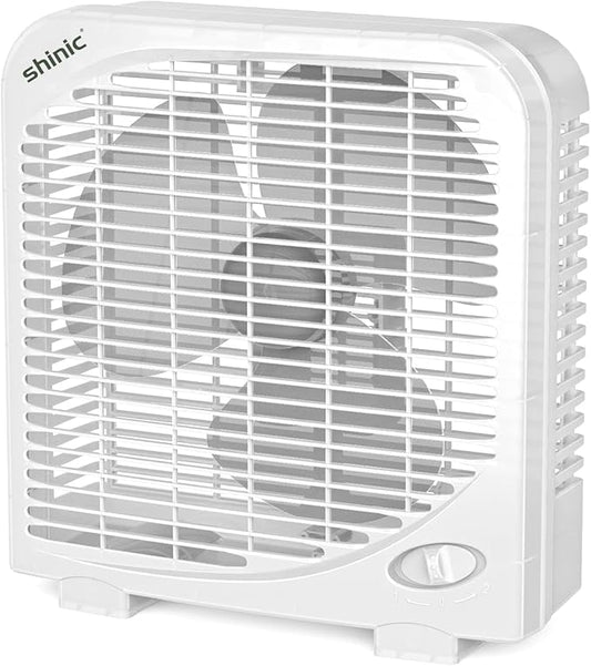 shinic 10" Tabletop Box Fan for Bedroom, 2 Speeds, Quiet Table Fan with Strong Airflow, Energy Efficient Small Box Fan, Portable Kitchen Exhaust Fan for Bedroom Bathroom Office Dorm Workshop, White
