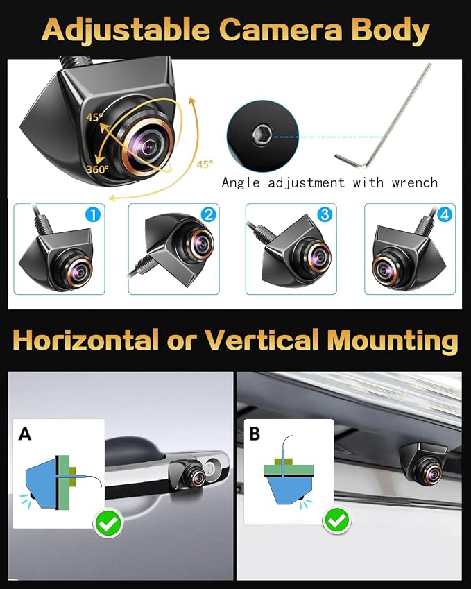 1080P AHD Backup Camera with 170° Wide Angle, 360° Rotatable, Night Vision, IP69K Waterproof - Front/Rear/Side View Reverse Camera for Trucks, Cars, SUVs (1080P)