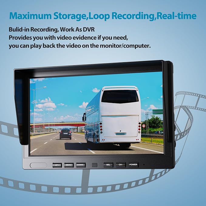 Fookoo Ⅱ 10" 1080P Wired Backup Camera System,10-inch HD Dual Split Screen Monitor with Recording IP69 Waterproof Rear View Camera Parking Lines Supports Up to 2 Cameras for Truck/Trailer/RV(DY101)