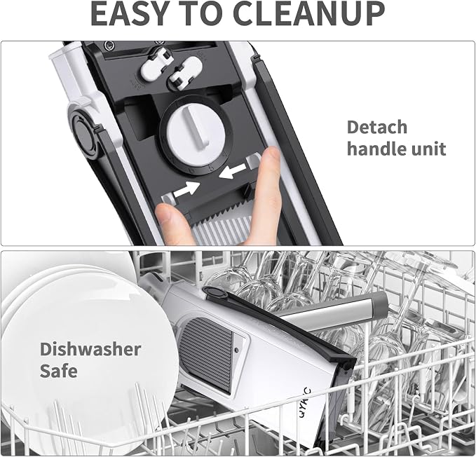 QYKIC Upgrade Safe Mandoline Slicer Biger, Adjustable Vegetable Chopper Potato Slicer, Detachable, Dishwasher Safe Kitchen Chopping Artifact for Meal Prep (BlackWhite)