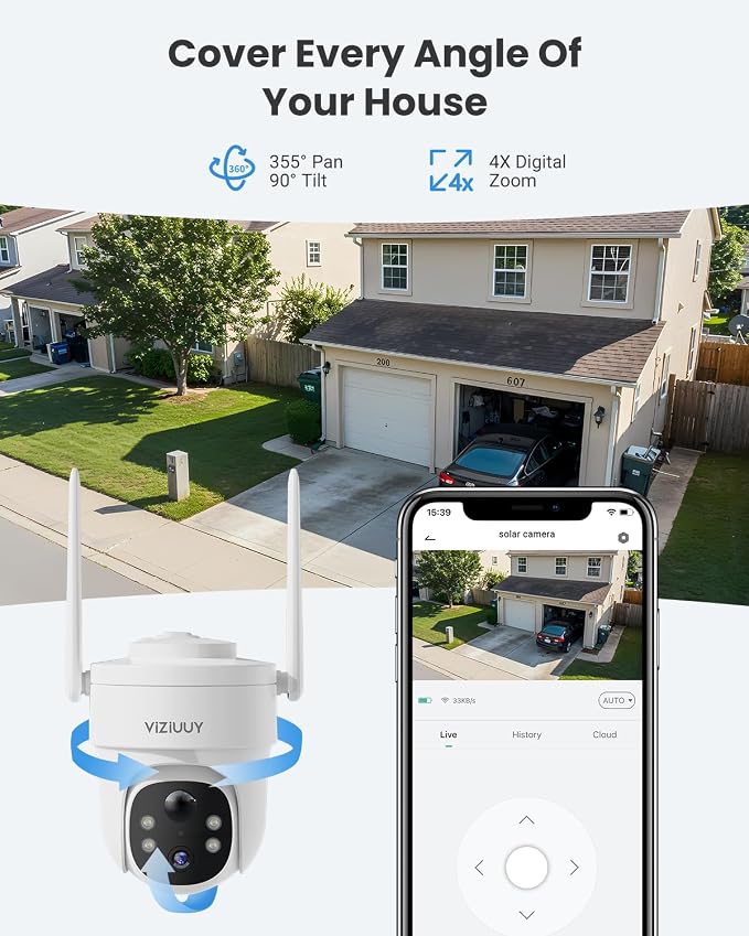 VIZIUUY Solar Security Cameras Wireless Outdoor,3MP Security Cameras Wireless Outdoor with 128GB SD Card