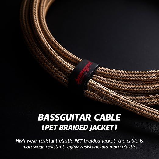 15ft Guitar Cable, 1/4 Inch Straight/Straight Instrument Cable, Electric Cord Amp Cord for Bass Guitar Amp and Instruments (Champagne & Black Braided BG.XII)