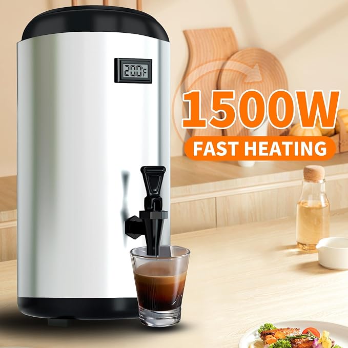 Drink Dispenser with Heating Insulated Beverage Dispenser, Electric Heating Beverage Dispenser-75 Cup Hot&Cold water Urn,Stainless Steel Hot Drink Dispenser 12 L/3.2 Gallon for tea,Juice