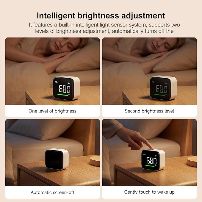 ATuMan CO2 Detector, Indoor Air Quality Monitor with Temperature & Humidity Sensor, NDIR Enabled Accurate CO₂ Meter, 2200mAh Rechargeable, Alarm Alert, Portable for Home/Office/Bedroom/Babyroom