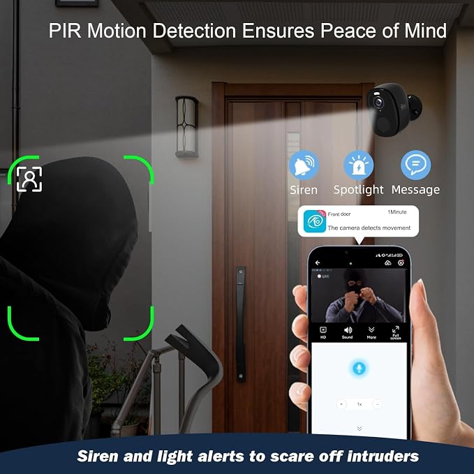 Rraycom 3Pack Security Cameras Wireless Outdoor, 5G/2.4GHz Battery Powered Home Indoor Camera with AI Motion Detection Siren Alarm,2K Color Night Vision, 2-Way Talk, Waterproof, Works/Alexa, Cloud/SD