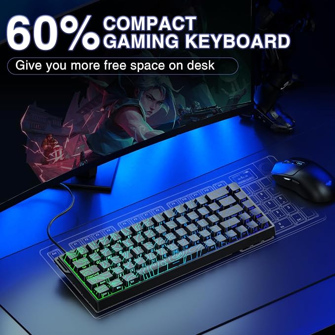 AULA WIN68 HE Mechanical Gaming Keyboard 60%, Hall Effect Magnetic Switch, Fast Trigger Mode Adjustable Actuation, 8000Hz Polling Rate, RGB Backlit, Small Wired Keyboard for Laptop/PC Gamer