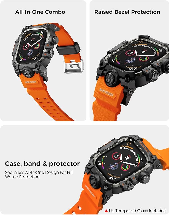 amBand Rugged Case with Band for Apple Watch 46mm, Compatible with Apple Watch (iWatch) Series 10 11, Military Grade Shockproof Bumper Cover, Tactical Band for Men, Orange