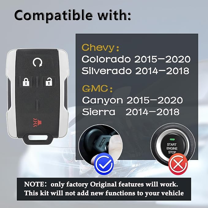 DIY Key Fob Kit Replacement for 2014 2015 2016 2017 2018 Chevy Silverado 1500 2500 3500 HD GMC Sierra 2015-2020 GMC Canyon Chevy Colorado Keyless Entry M3N-32337100 with Easy OBD Tool At Home