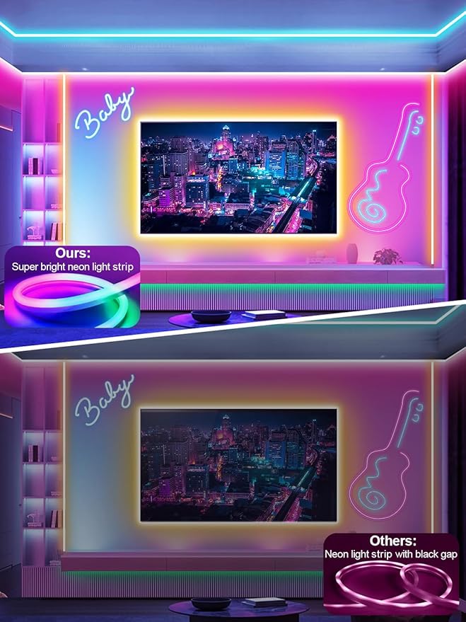 Ledagic 10ft Rgb Led Neon Rope Lights with Remote App Control, IP65 Waterproof Neon Strip Lights for Outdoor, DIY Design Flexible Led Rope Lights for Bedroom Music Sync, Gaming Accessories, Room Decor