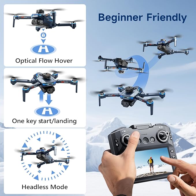 AXNEN Mini Drones with HD Camera for Adults,RC Drone with Screen On Remote Controller for Beginners and Teens,Brushless Motors,2 Batteries,Carrying Case,Foldable Quadcopter for Auto Return,Follow Me,Waypoints