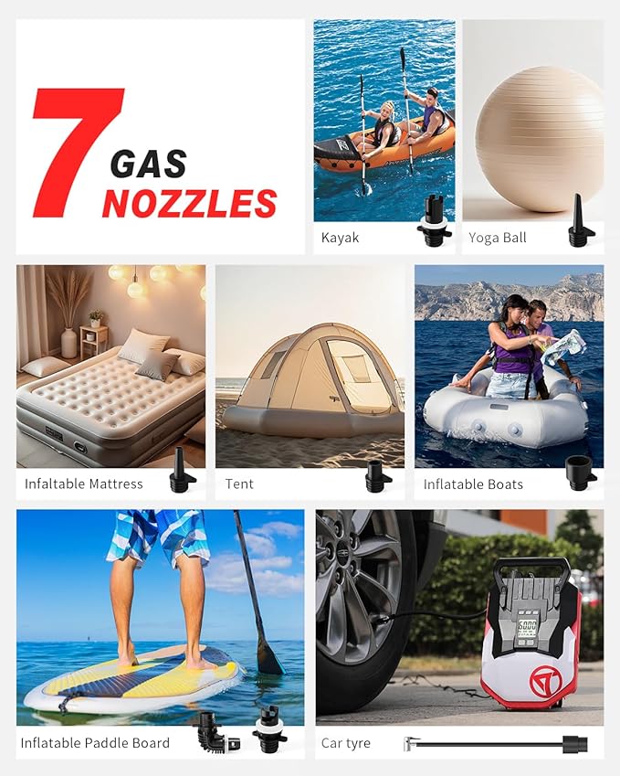 GICLE Paddle Board Pump Electric, 12V DC Car Pump for Inflatable SUP with Dual Stage Fast Inflation & Auto-Off, Portable Air Pump for Boat, Kayak, Air Mattress, Tents-6.5 Mins to 12PSI