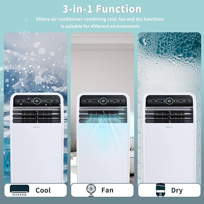 Shinco 7500 BTU DoE/12,000 BTU Portable Air Conditioner, Portable AC Unit with Built-in Cool, Dehumidifier&Fan Modes for Room up to 450 sq.ft, with Remote Control, 24 Hour Timer, Installation Kit
