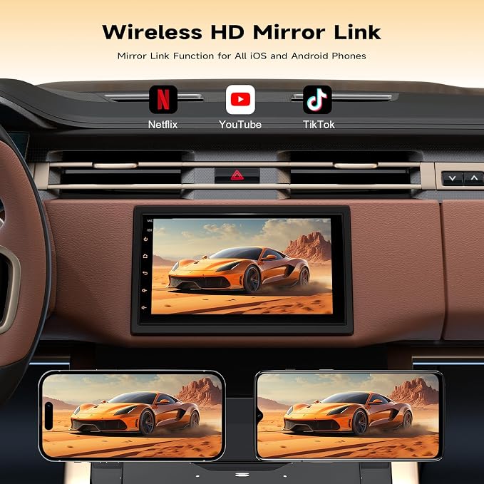 Haudio Wireless Double Din Car Stereo with Bluetooth, Wireless CarPlay and Android Auto, Backup Camera, GPS Navigation, Free APK Download and Deletion, FM, Voice Control, Mirror Link (9"-4G+64G)