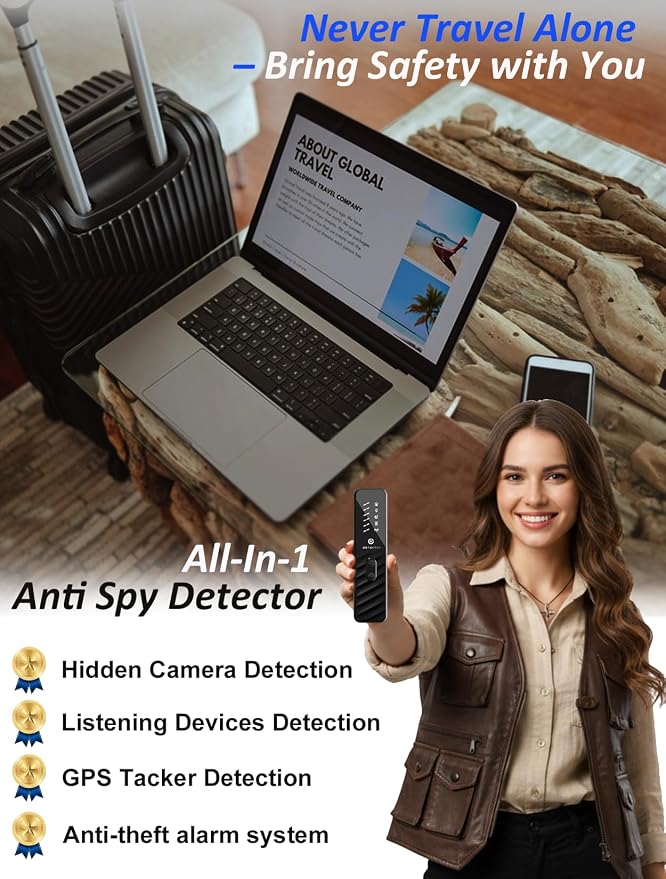 Hidden Camera Detectors, Anti Spy Bug Camera Finder & GPS Tracker Detector, Anti-Theft Alarm, 6-Level Sensitivity, 168H Battery, Privacy Pen Hidden Device Detector for Travel, Hotel, Home, Car, Office