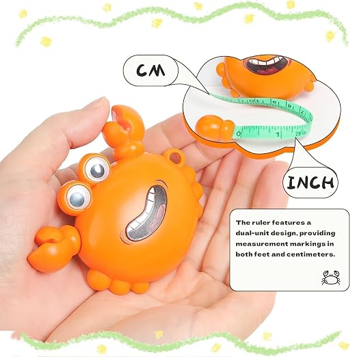 1 Pack Red Crab Retractable Tape Measure, 2M / 79Inch Dual-Sided Scale Soft Ruler with Keychain & Lanyard, Measuring Tool for Body Sewing Crafts