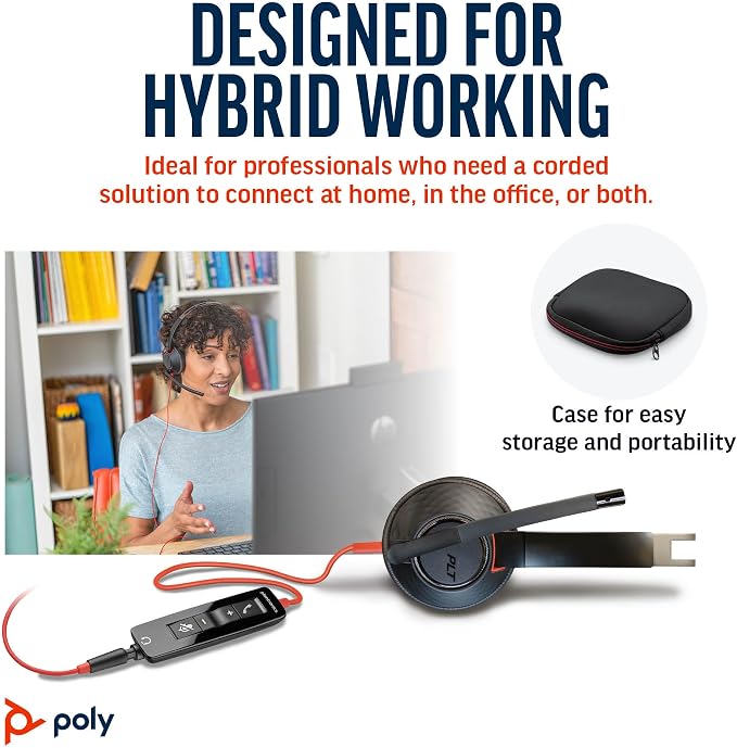 Poly Blackwire 5210 Wired Headset (Plantronics) Flexible Noise-Canceling Boom Mic Single-Ear Design - PC/Mac, Mobile via USB-C, USB-A, 3.5mm - Works w/Teams, Zoom - Amazon Exclusive (9P7X5AA)