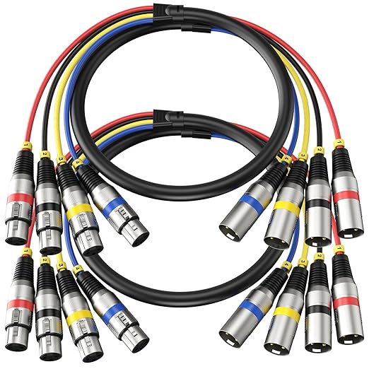 2 Pack Professional 4 Channel XLR Snake Cables 6FT, Noise Free and Long-Lasting Snake Cable, All Copper Conductors XLR Male to Female Recording Snake for Live and Studios, Color Cording