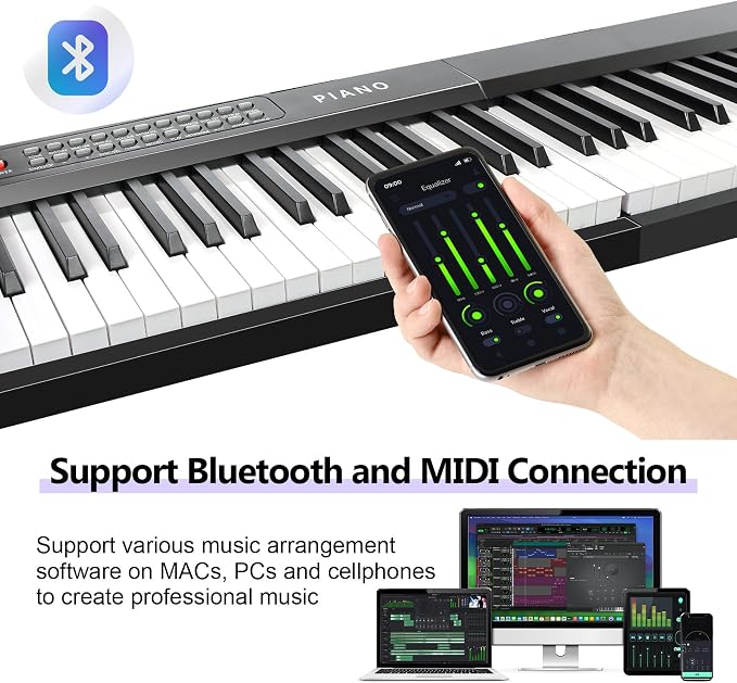 88 Key SEMI-Weighted Keyboard Piano For Beginners w/Teaching Mode | Corded Electric, MIDI, Bluetooth, 1000 Tones/Rhythms, 150 Demos, Sustain Pedal, Metronome, Sync, Chord, Dual Key, Key Drum
