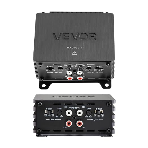 VEVOR 4 Channel Car Audio Amplifier 2 Ohm Stable Bridgeable Class D Full Range Amp Max Power 4 x 110W @ 4 Ohm / 4 x 160W @ 2 Ohm for Car SUV Truck Off-Road