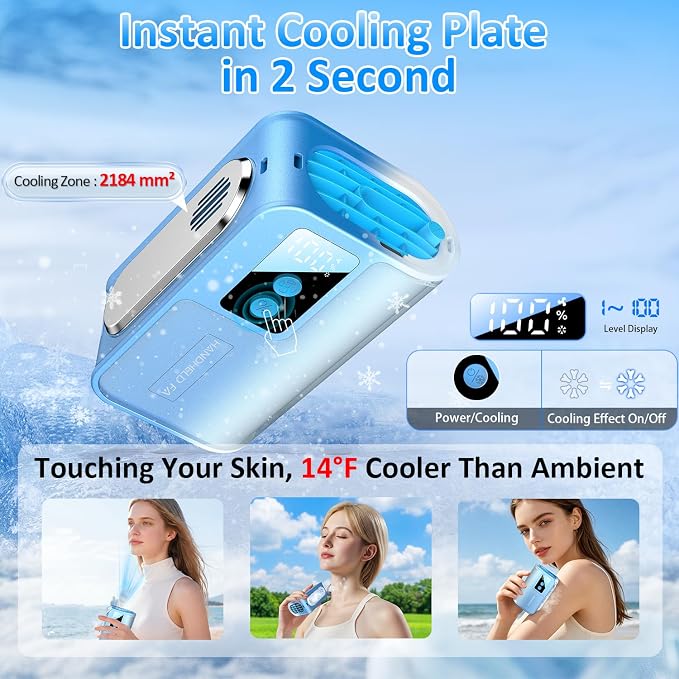 Handheld Fan Ice Cooling, 100 Stepless Speed Sports Cooling Fan with Digital Display, Adjustable Air Outlets, Neck Strap, 20000RPM Portable Turbo Fan for Outdoor Travel Home.