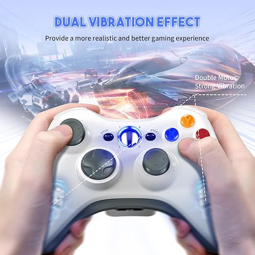 Gamrombo 2 Pack Replacement for Xbox 360 Controller, Wireless Controllers Gamepad Upgraded Joystick Compatible with 360 & Slim, Windows 11/10/8/7 PC Controller with Dual Shock (White+Pink) [microsoft_xbox_360]