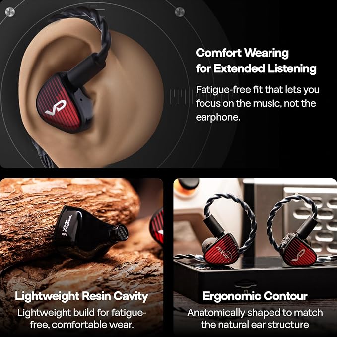 Linsoul ZiiGaat x Vivir Digital: Rumba 10mm Graphene DD Driver IEM Earphones, HiFi Wired Earbuds with Powerful Sub Bass, Detachable 2-Pin Cable for Audiophile, Gaming, Music & Stage (Without Mic)