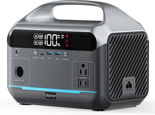 DaranEner Portable Power Station 600W, 288Wh LiFePO4 Battery Backup Power w/2×600W AC Outlets (1200W Surge), 2.2H Fast Charging, Solar Generator for Outdoor Camping/RVs/Home Emergency (Solar Optional)