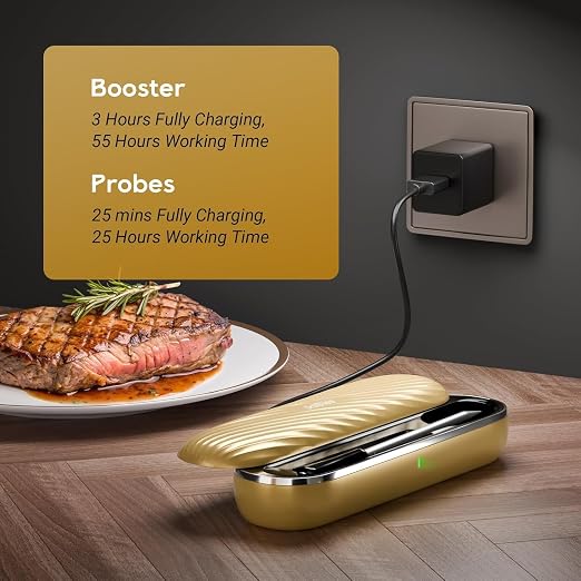 Bluetooth Meat Thermometer - Wireless Meat Thermometer for Grilling and Smoking with IP67 Dual Sensor Probes - Food Thermometer with Smart App Alert for BBQ, Smoker, Oven, Grill and Cooking