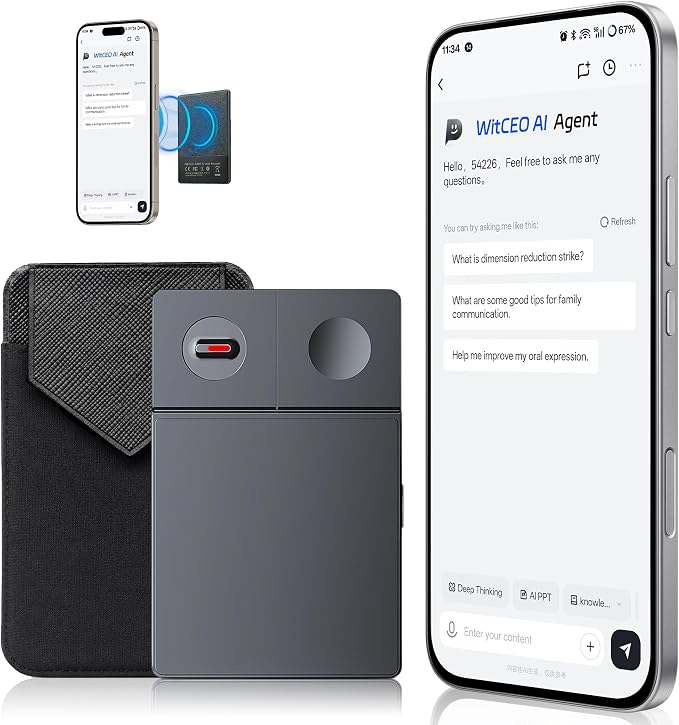 AI Voice Recorder with Transcribe & Summarize & Real-Time AI Chat – App Control Audio Recorder with AI Noise Cancellation, 126+ Languages Support, 64GB Note Taker for Meeting Lecture