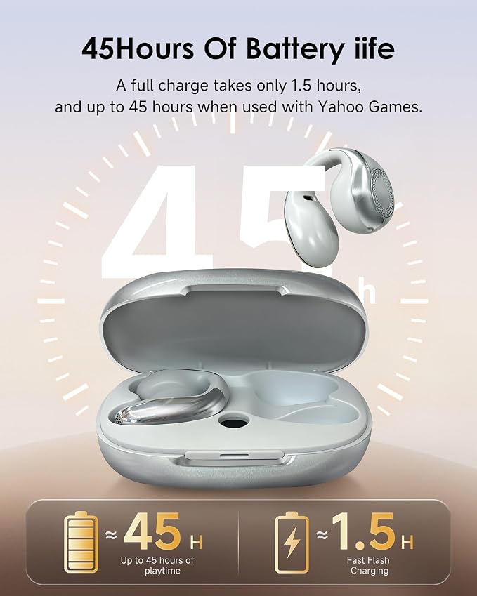 King Lucky Clip-On Earbuds,Comfort Air Cushion Open Ear Earbuds Wireless Bluetooth 6.0 Multipoint, Open Ear Headphones with Mic,Anti-Mistouch,45H Playtime for Sports,Small Ears&Sleep (Silver)