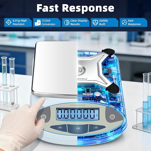 Lab Scale High Accuracy,13 Unit 0.01g High Precision Digital Analytical Balance, Electronic Laboratory Precision Gram Scale Digital Kitchen/Jewelry/Scientific Scale (3000 x 0.01g)