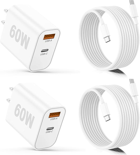 iPhone 17/16/15 Pro/Pro Max Charger, Dual Port USB-C Wall Charger with PD 40W & QC 20W Fast Charging, 10FT USB-C Cable for iPhone, iPad Pro, MacBook M1/M2/M3, Android (White, 10 FT)