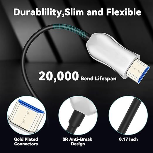 8K Fiber Optic HDMI 2.1 Cable 15ft/5m, Long Active HDMI Cable, High Speed Fiber HDMI Cord, 48Gbps, 8K@60Hz 4K@120Hz, Dynamic HDR, eARC, HDCP 2.2&2.3, 3D, for HDTV Monitor Game Laptop Xbox PS4/PS5