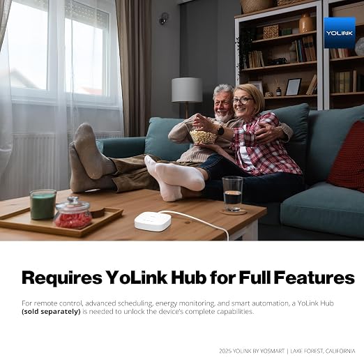YoLink Plug Mini, Ultra-Compact Smart Outlet with Over-Temperature Protection & Precision Scheduling, 1/4 Mile LoRa Range, Alexa, Google Assistant Integration, Hub Included