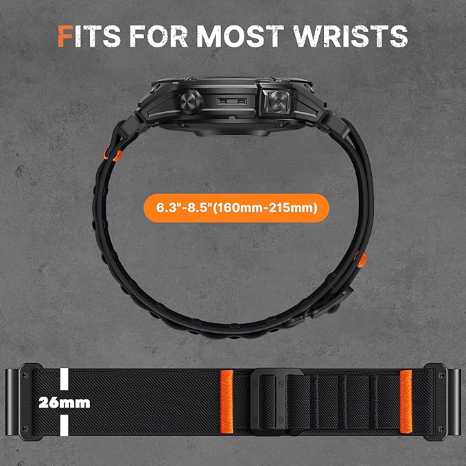 Bandletic Compatible with Garmin Fenix 5x Watch Band - 26mm Quick Fit Soft Sport Bands with G-Hook for Fenix 8 51mm/7X 6X Pro/5X Plus/Instinct 2X Solar/Enduro/Quatix/Tactix/Epix Pro2/D2 Bravo/Descent