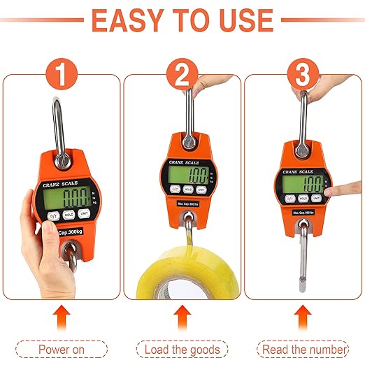 660lb/300kg Digital Crane Scale - Compact LCD Handheld Hanging Scale for Garage, Farm, Hunting, Fishing & More(300kg/Plastic/Orange)
