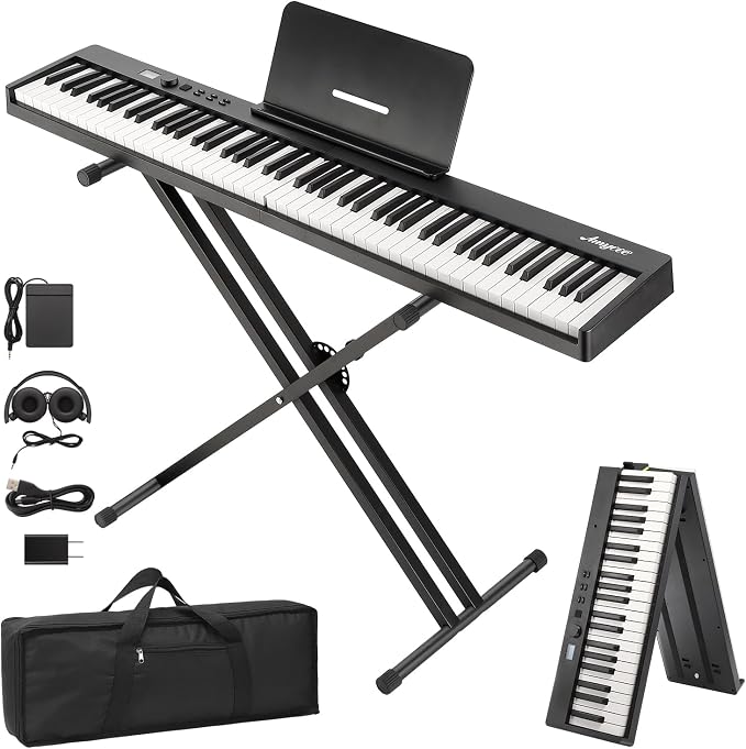 GarveeLife 88-Key Foldable Digital Piano - Semi-Weighted Keyboard with Stand, Pedal, Headphones & Carrying Case - Bluetooth/USB MIDI Portable Piano for Beginners